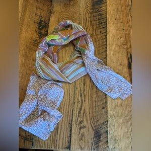 Gudrun Sjoden Cotton Scarf Shawl mixed fabric Striped dots floral 78”x19”